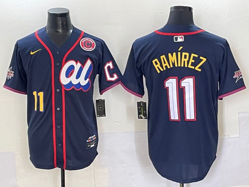 Men 2025 Cleveland Indians #11 Ramirez Blue All star Nike MLB Jersey style 6